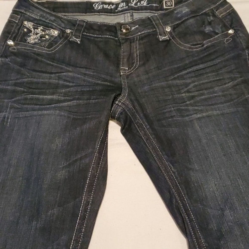 Grace in LA Flap Embellished Wings Sz. 13/30 Flared Blue Jeans